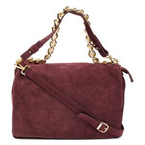 VIOLA CASTELLANI Made In Italy Suede Large Flap Over Shoulder Bag With Chain